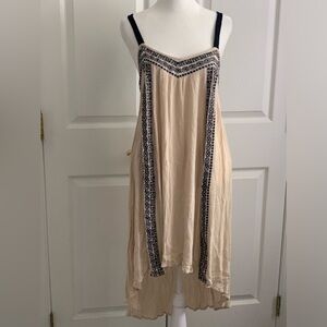 E. LEIGH’S Dark Cream Gauze w/ Dark Navy Blue Embroidery & Straps High Low